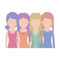 Faceless women in half body with casual clothes and hairstyle braided fringe collected and straight in colorful