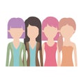 Faceless women in half body with casual clothes and long and short hair and hairstyle mushroom layered and pigtail in