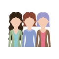 Faceless women in half body with casual clothes and wavy and short hair in colorful silhouette