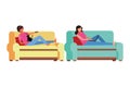 Faceless women relax living room