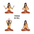 Faceless young woman in lotus position in four yoga variations