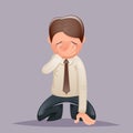 Facepalm Kneel Cry Vintage Businessman Despair Regret Suffer Grief Character Icon on Stylish Background Retro Cartoon