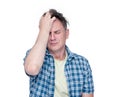 Facepalm man, Portrait male in shirt epic fail emotion, isolated on white background.