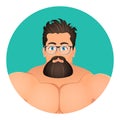 Faces Avatar in circle. Portrait Brutal Young Bearded Hipster male in eyeglasses.