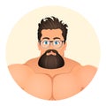 Faces Avatar in circle. Portrait Brutal Young Bearded Hipster male in eyeglasses.