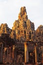 Faces in Bayon Temple at sunset, Angkor Wat Royalty Free Stock Photo