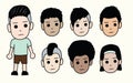 Faces of boys. Different types of men hairstyles and skin colors. Vector Royalty Free Stock Photo