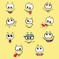 Funny cartoon face with emotions comics on a white background. Vector illustration