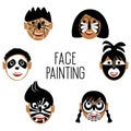 Faces of children in black and white face painting Royalty Free Stock Photo