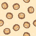 Faces of a cute little lion cub, cat footprints. Cute animal faces on white background. Kawaii style illustrations Royalty Free Stock Photo