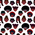 Faces of different girls from africa, seamless vector pattern