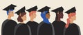 Graduate faces, flat vector stock illustration as multicultural education concept