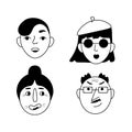 Faces. Image of faces. A network of people of different genders and ages. Monochrome avatars. Black and white images of