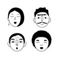 Faces. Image of faces. A network of people of different genders and ages. Monochrome avatars. Black and white images of