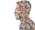 Faces of mankind. Composite image of a diverse group of people superimposed on a man's profile. Royalty Free Stock Photo