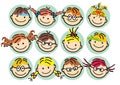 Faces od girls and boys, happy kids, vector illustration Royalty Free Stock Photo