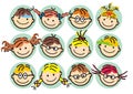 Faces od girls and boys, happy kids, vector illustration