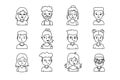 Faces outline doodle people set. Human Avatars Collection. Drawing Old and young age. Royalty Free Stock Photo