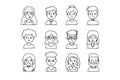 Faces outline doodle people set. Human Avatars Collection. Drawing Old and young age. Royalty Free Stock Photo