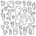 Faces of people - hand drawn doodle set, line avatars icons faces