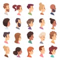 Faces profile. Avatars people expression simple heads male and female vector persons cartoon illustrations