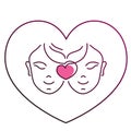 The faces of two girls in love, gay women together, in the shape of a heart. Royalty Free Stock Photo