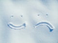 The faces of winter. smiley and frowny faces in the snow.