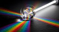 Crystal prism refracts light into a rainbow spectrum on a dark textured surface Royalty Free Stock Photo