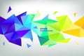 Faceted 3d crystal colorful shape, banner, horizontal orientation. Low poly