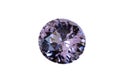 Faceted lilac-colored spinel. Round/slight oval. White background.