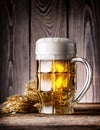 Faceted mug of light beer with foam and ears Royalty Free Stock Photo