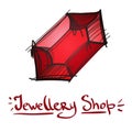 Faceted red stone logo sketch. Element for infographics in the hand drawing style