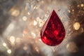 A faceted ruby gem hangs delicately on a fine web with bokeh lights in the background Royalty Free Stock Photo