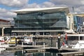 Faceted, sloped, tilted, fragmented, inclined, triangulated, triangular, angled, angular, and folded glass facade of ICC Sydney