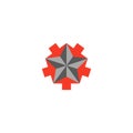 Faceted star logo, 5 arrows converging star shape, creative symbol teamwork success