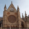 Fachada de la Catedral de LeÃÂ³n, con el roseton y otros elementos del gotico Royalty Free Stock Photo
