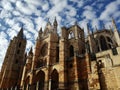 Fachada sur de la Catedral de LeÃÂ³n, EspaÃÂ±a bajo cielo empedrado Royalty Free Stock Photo