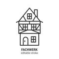 Fachwerk house line icon. Old building vector illustration. Editable stroke