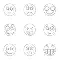 Facial animation icons set, outline style