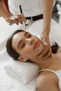 Facial Beauty Treatment. Woman Getting Oxygen Skin Peeling Royalty Free Stock Photo