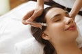 Facial Beauty Treatment. Woman Getting Oxygen Water Skin Peeling Royalty Free Stock Photo