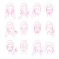 Facial Care Procedures Signs Thin Line Icon Set. Vector