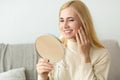 Facial Care. Smiling Mature Woman Satisfied With Her Nature Beauty Royalty Free Stock Photo