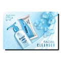 Facial Cleanser Bottle And Bag Promo Poster Vector