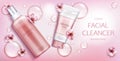 Facial cleanser cosmetics bottles mockup banner