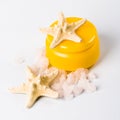 Facial creme, seasalt and seastar Royalty Free Stock Photo