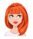 Facial expression of a redhead woman - sad, unhappy