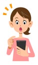 Facial expression of a woman operating a smartphone