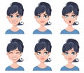 Facial expressions of a beautiful woman. Different female emotions set. Royalty Free Stock Photo