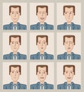Facial expressions of a businessman. Flat